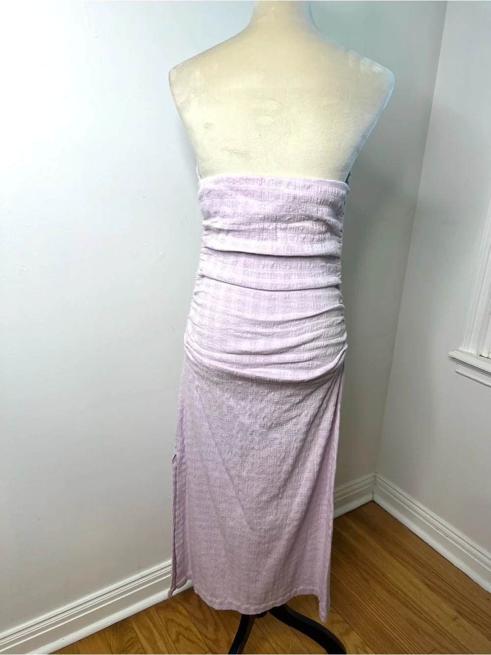 Free People Strapless Ruched Midi Dress in Lilac Bodycon Summer SZ M EUC